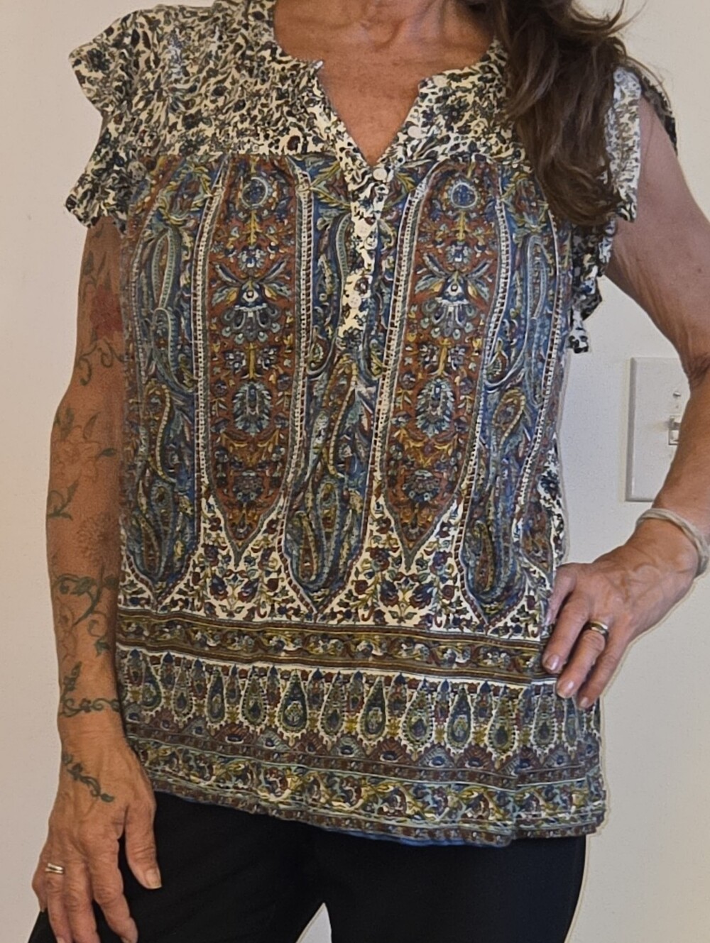 Rachel Zoe Multicolor Paisley & Floral Short Sleeve Tunic Top